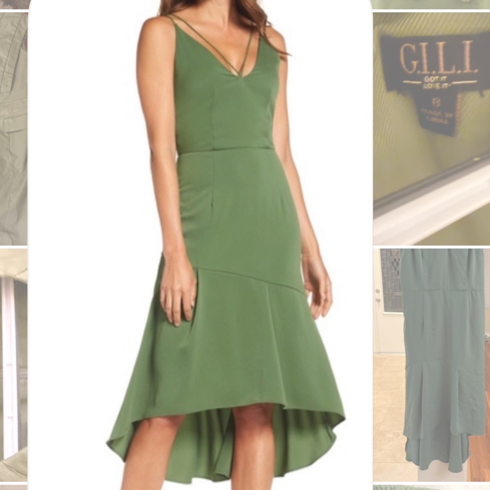 Chic Green High-Low Women's Dress